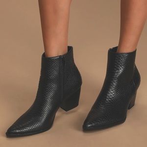 Black Snake Pointed Toe Ankle Booties